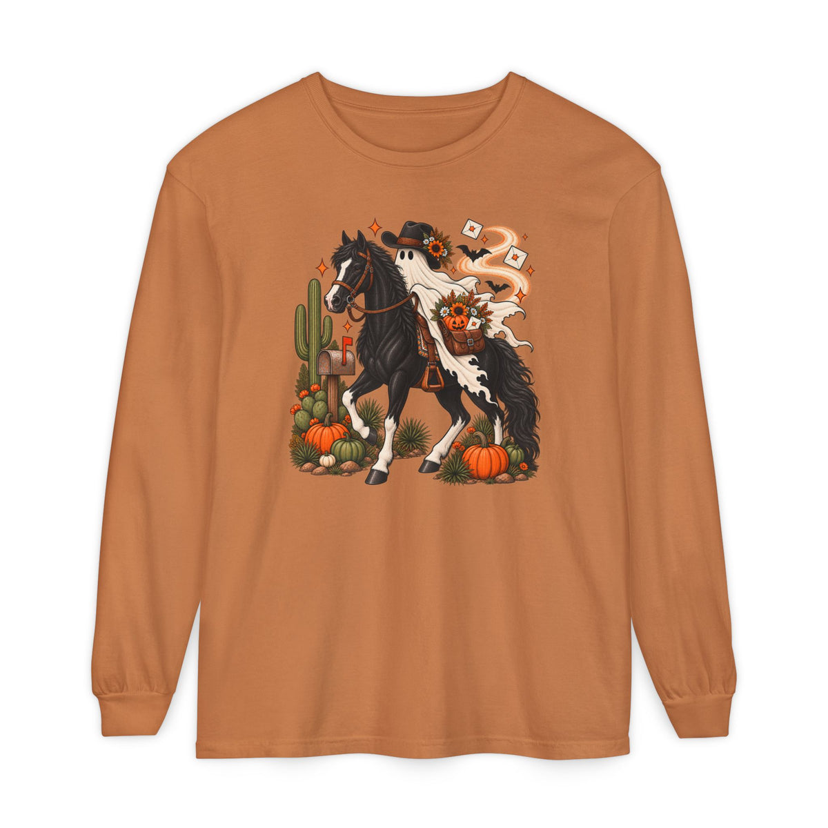 Halloween Cowboy Ghost Horse Long Sleeve Tee
