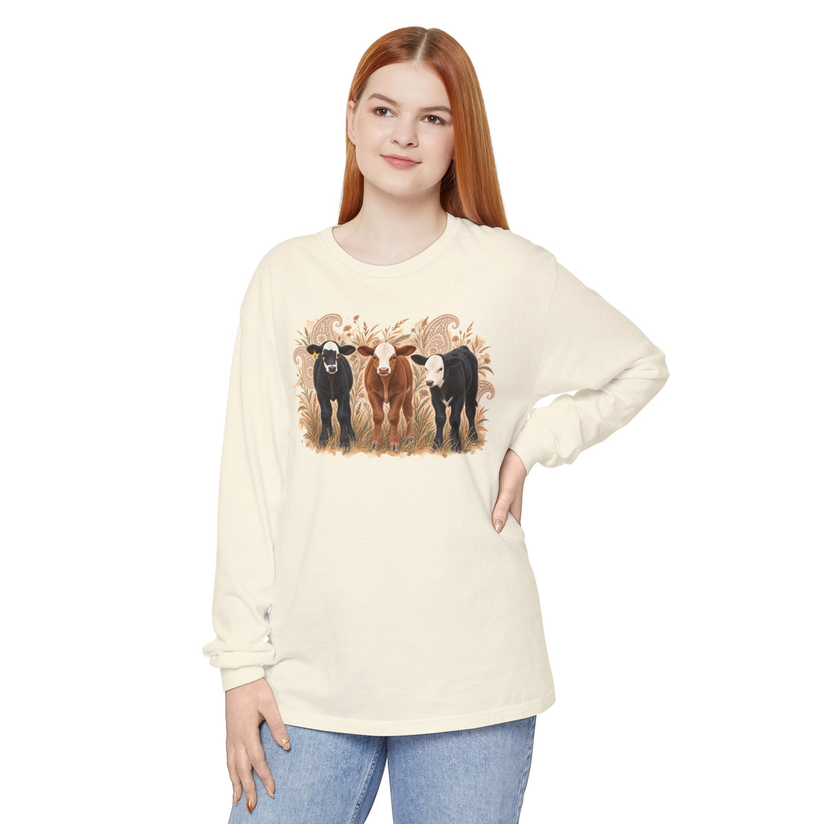 Cow Trio Long Sleeve Shirt — Rustic Farm Animal Tee for Ranch Lovers
