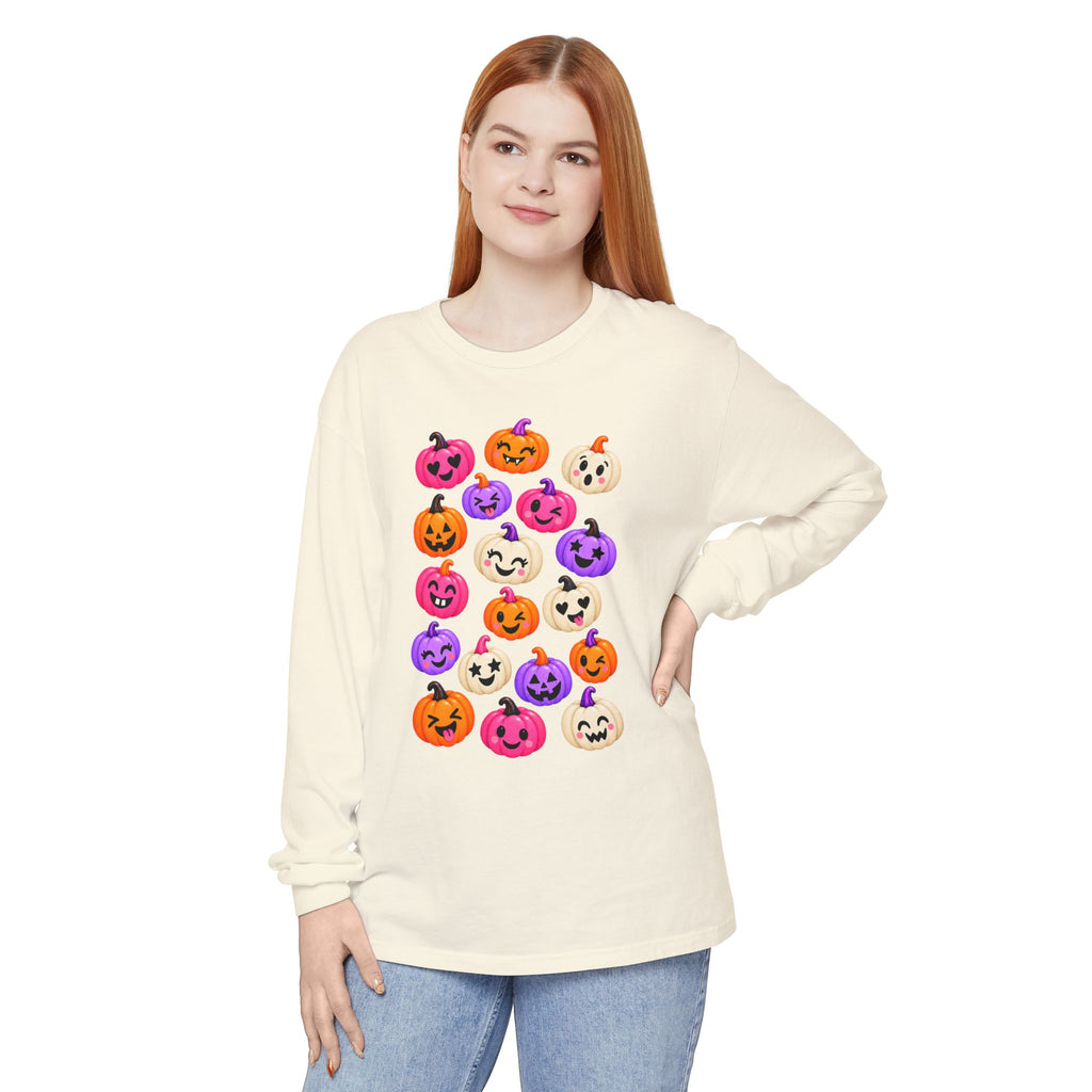 Cute Colorful Jack-o'-Lanterns Long Sleeve Tee — Halloween Pumpkin Shirt