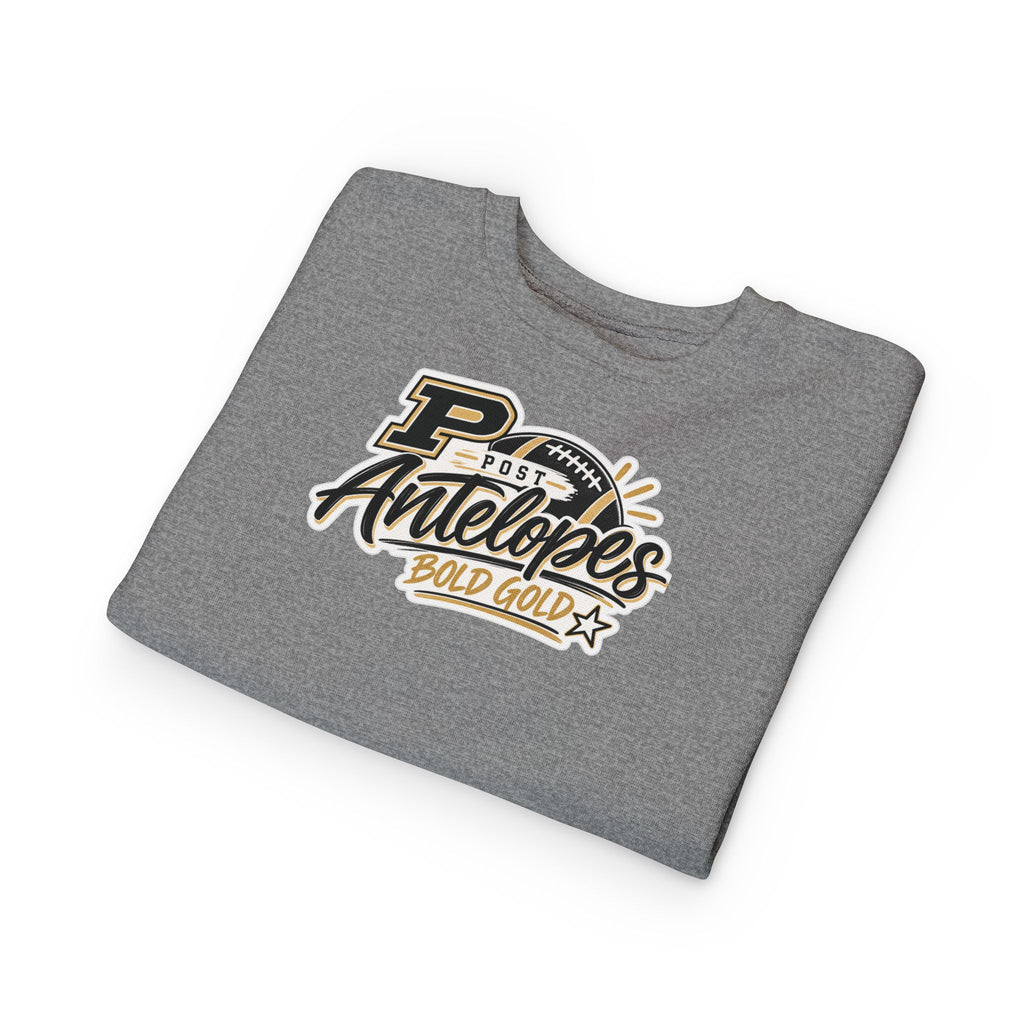Toddler Sweatshirt — Post Antelopes Bold Gold Football Logo Kids Crewneck