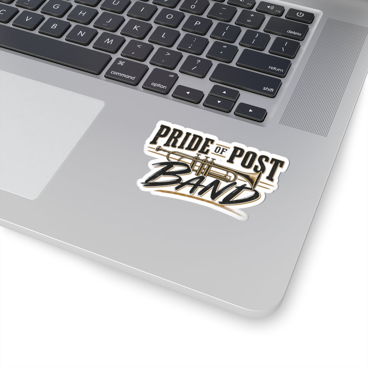Pride of Post Band Sticker — Vintage Trumpet Kiss-Cut Sticker for Musicians & Band Fans