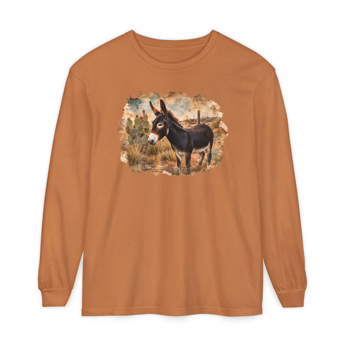 Donkey in Desert Scene Long Sleeve Tee