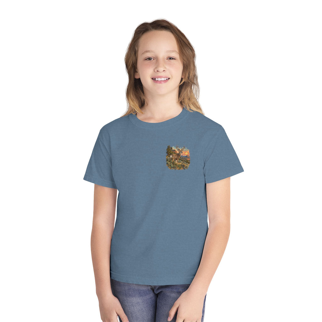 Youth Tee — Caprock Critters Mule Deer at Sunset