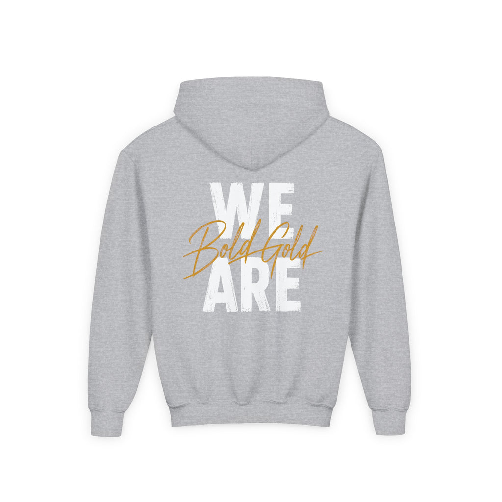 Youth Hoodie — “WE ARE” Bold Gold Script Team Pullover