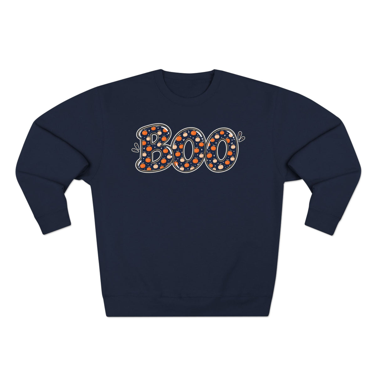 BOO Polka Dot Halloween Sweatshirt — Pumpkin & Navy Dotted Crewneck