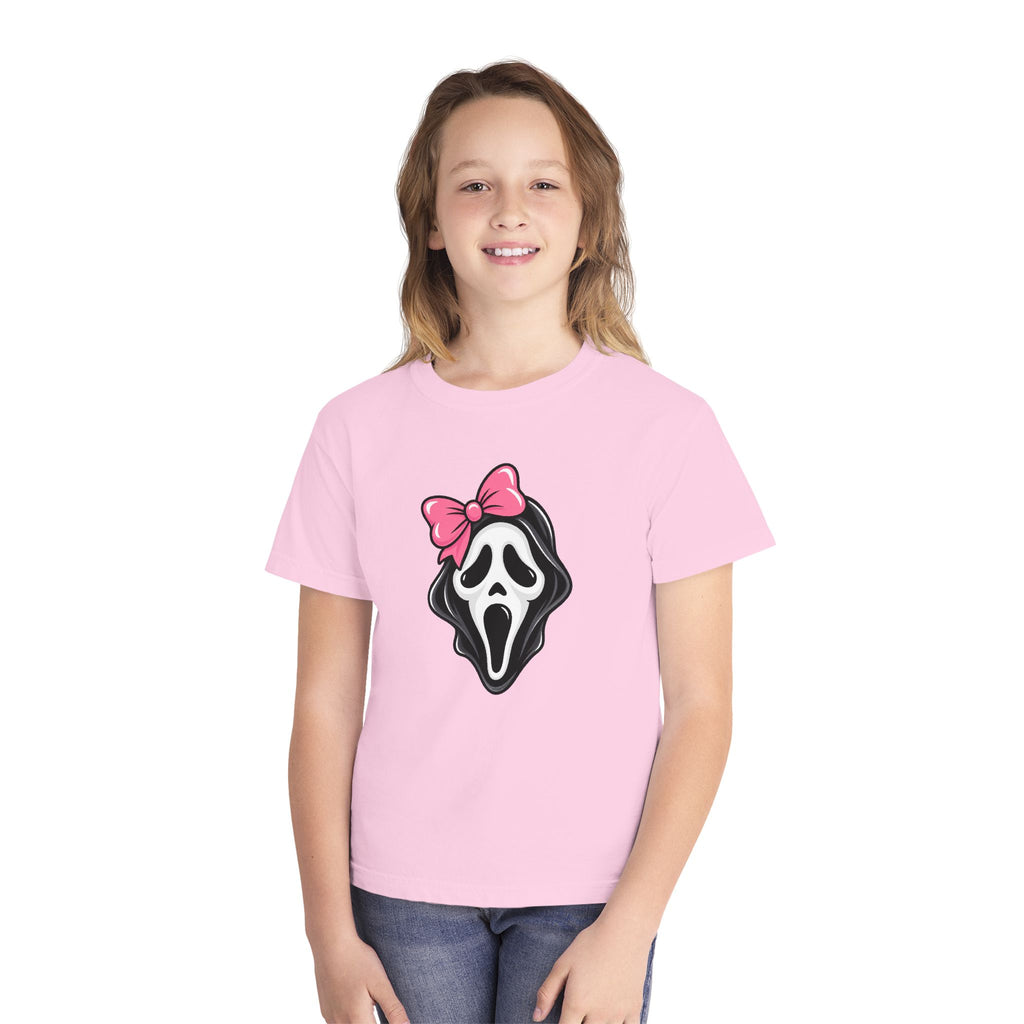 Youth Tee — Pink Bow Scream Mask Graphic