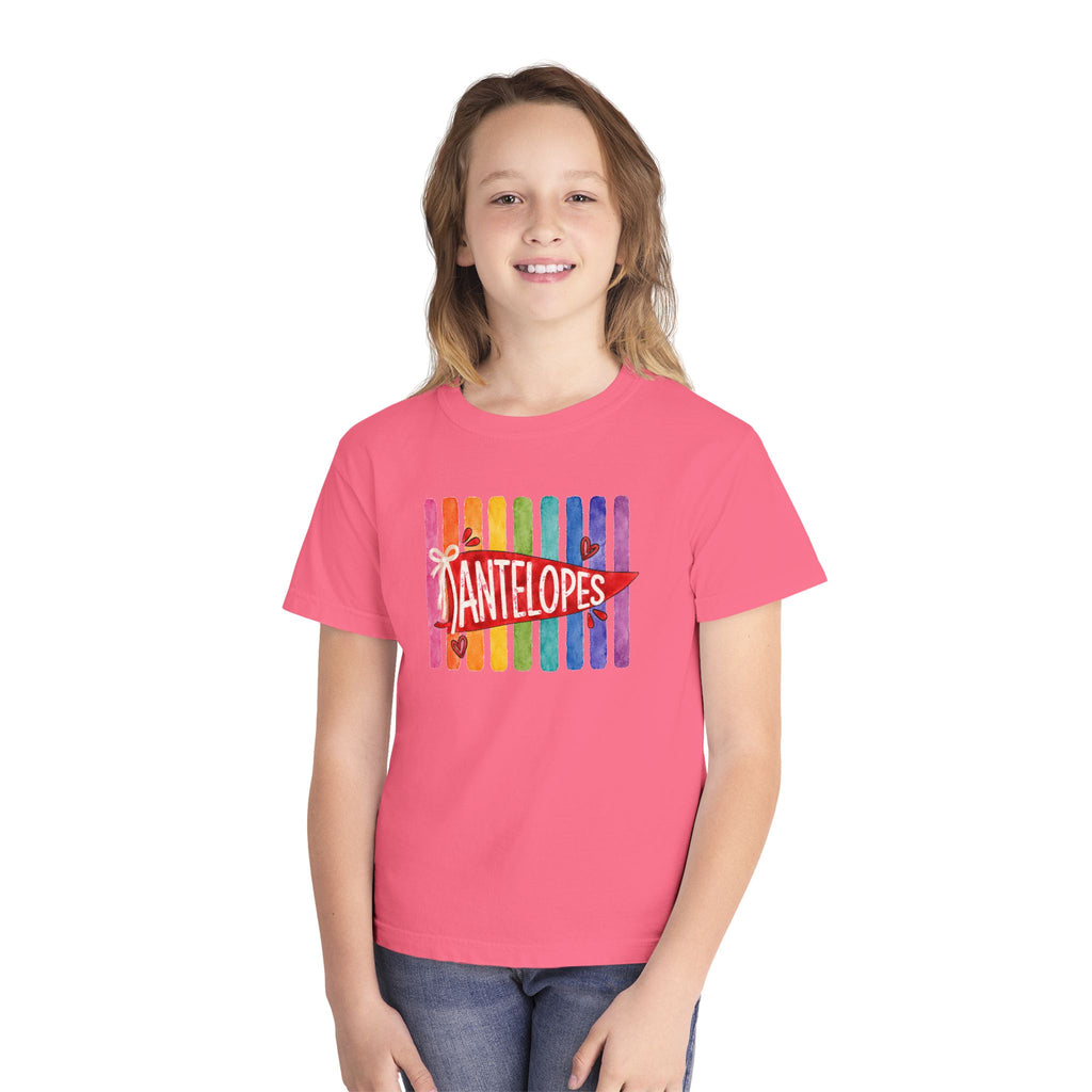 Youth Tee — Rainbow 'Antelopes' Pennant School Spirit Shirt