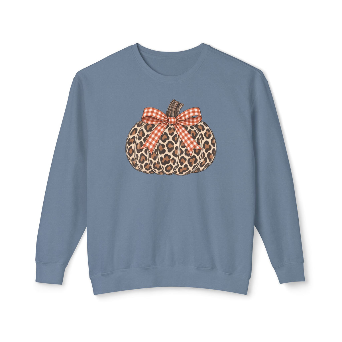 Leopard Pumpkin Crewneck Sweatshirt - Fall Plaid Bow Autumn Pullover