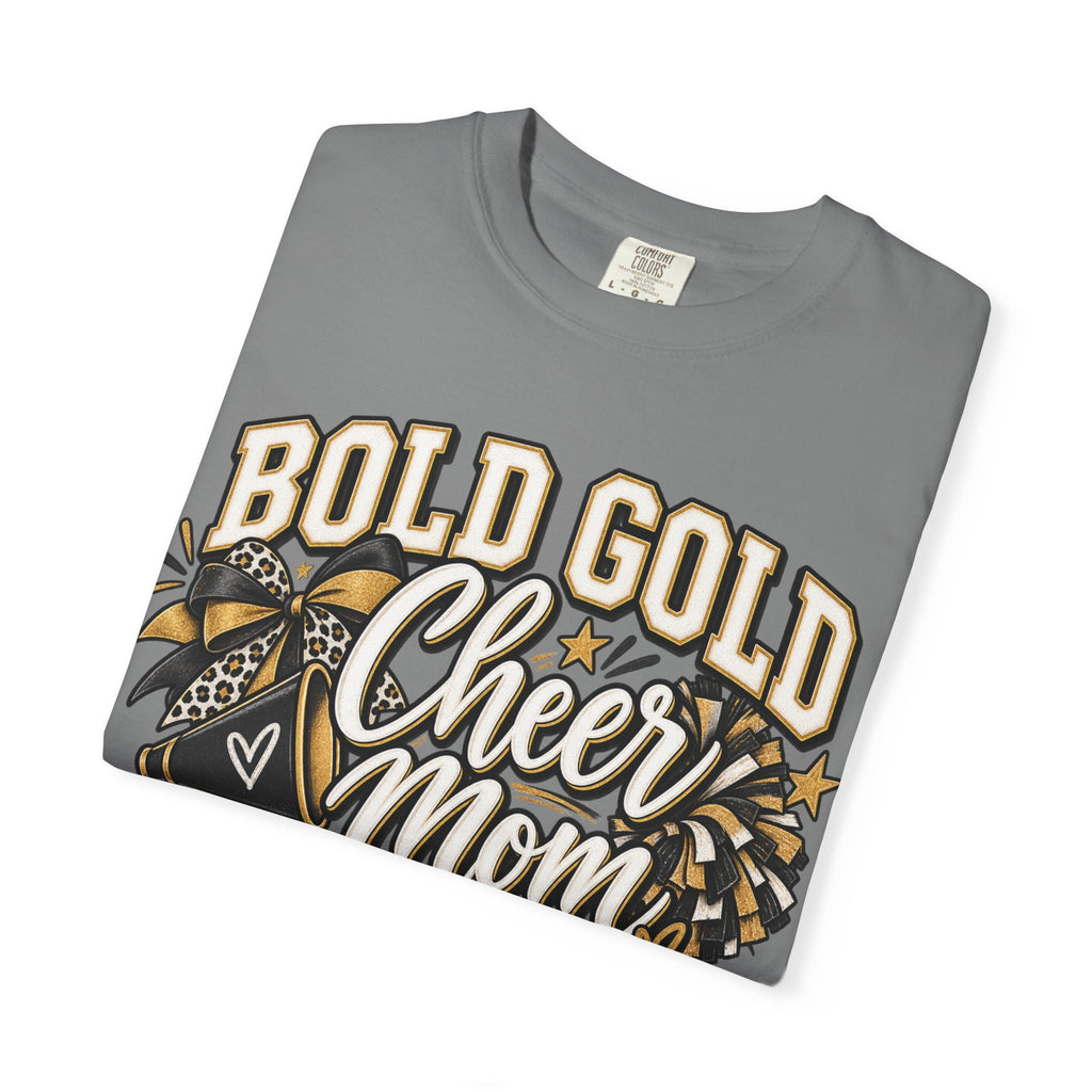 Bold Gold Cheer Mom T-Shirt – Pom Pom Cheerleader Mom Tee