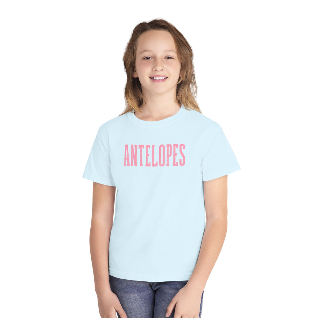 Youth Tee – 'Antelopes' Pink Lettering Charcoal Kids Shirt