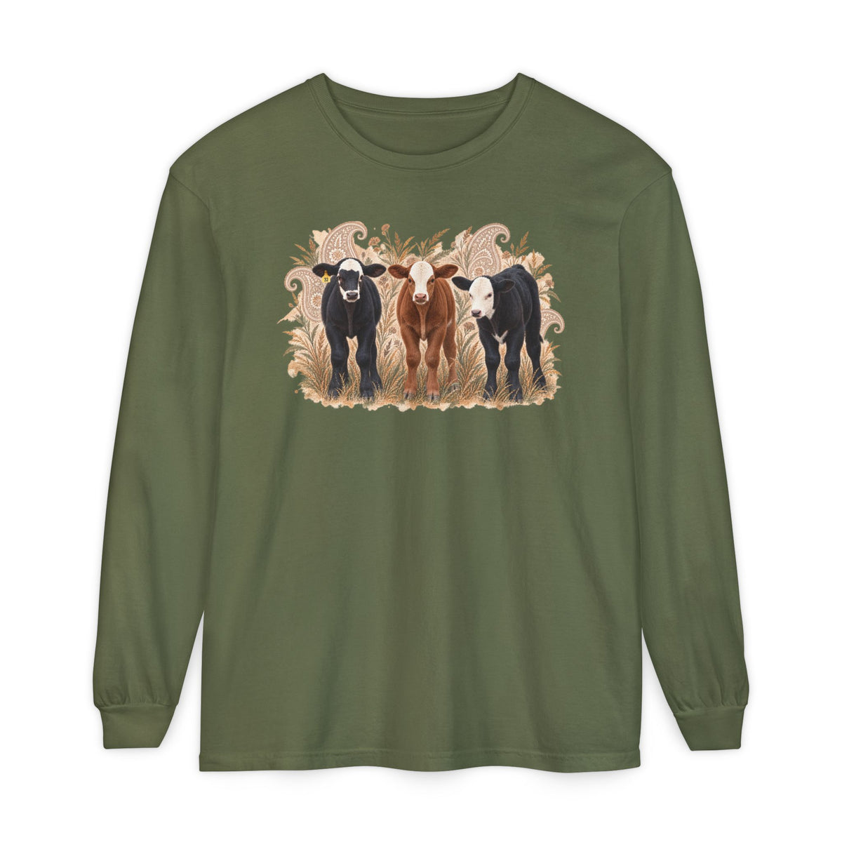 Cow Trio Long Sleeve Shirt — Rustic Farm Animal Tee for Ranch Lovers