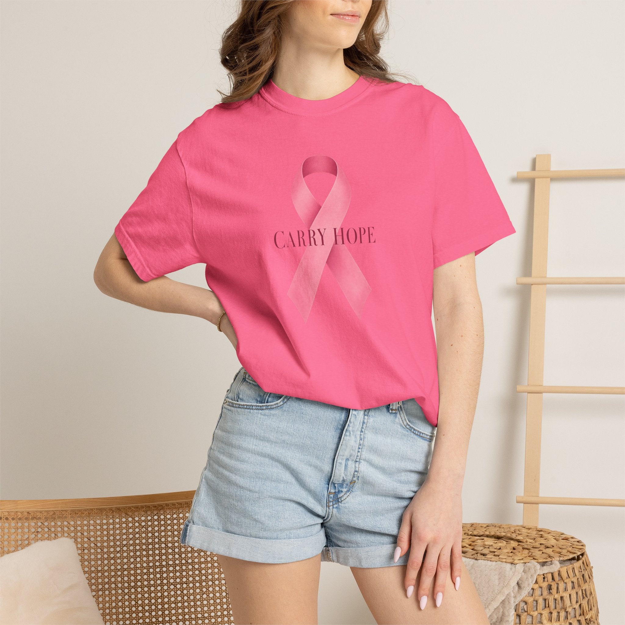 Breast Cancer Awareness T-Shirt — Pink Ribbon "Carry Hope"