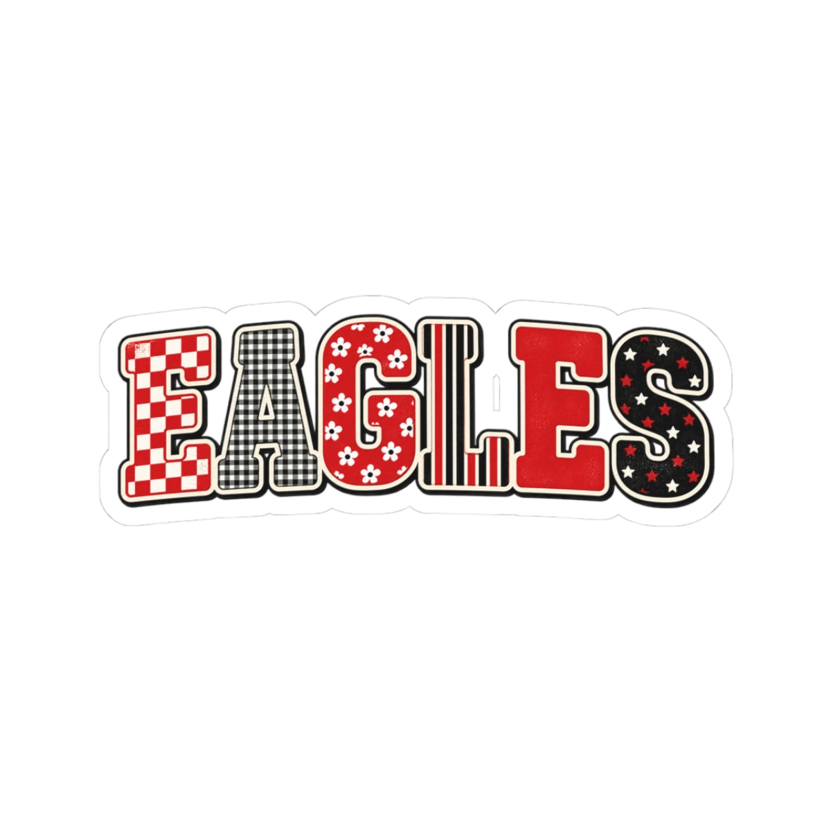 Eagles Patterned Kiss-Cut Sticker — Red & Black Retro Lettering