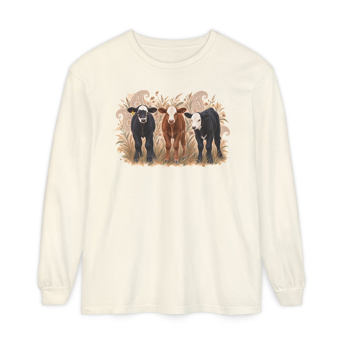 Cow Trio Long Sleeve Shirt — Rustic Farm Animal Tee for Ranch Lovers