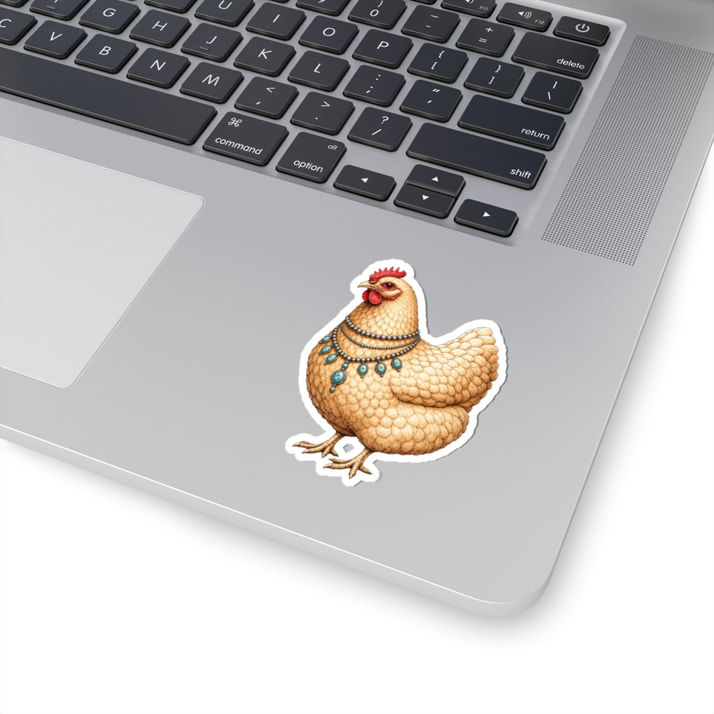 Turquoise Hen Kiss-Cut Sticker — Decorative Chicken Sticker for Laptops, Water Bottles & Journals