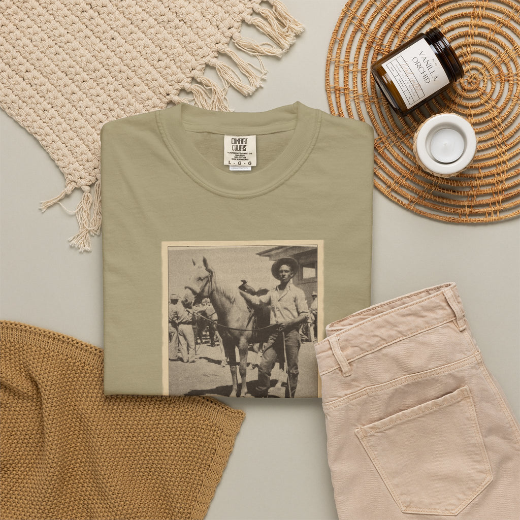 Vintage Cowboy Photo T-Shirt — 'Tales of the West' Garment-Dyed Tee