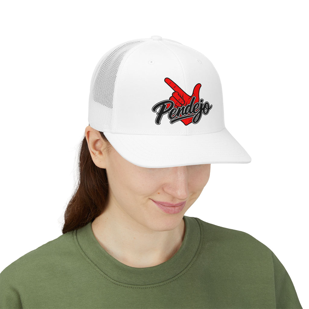 Pendejo Snapback Trucker Cap — Bold Red Hand Graphic Hat
