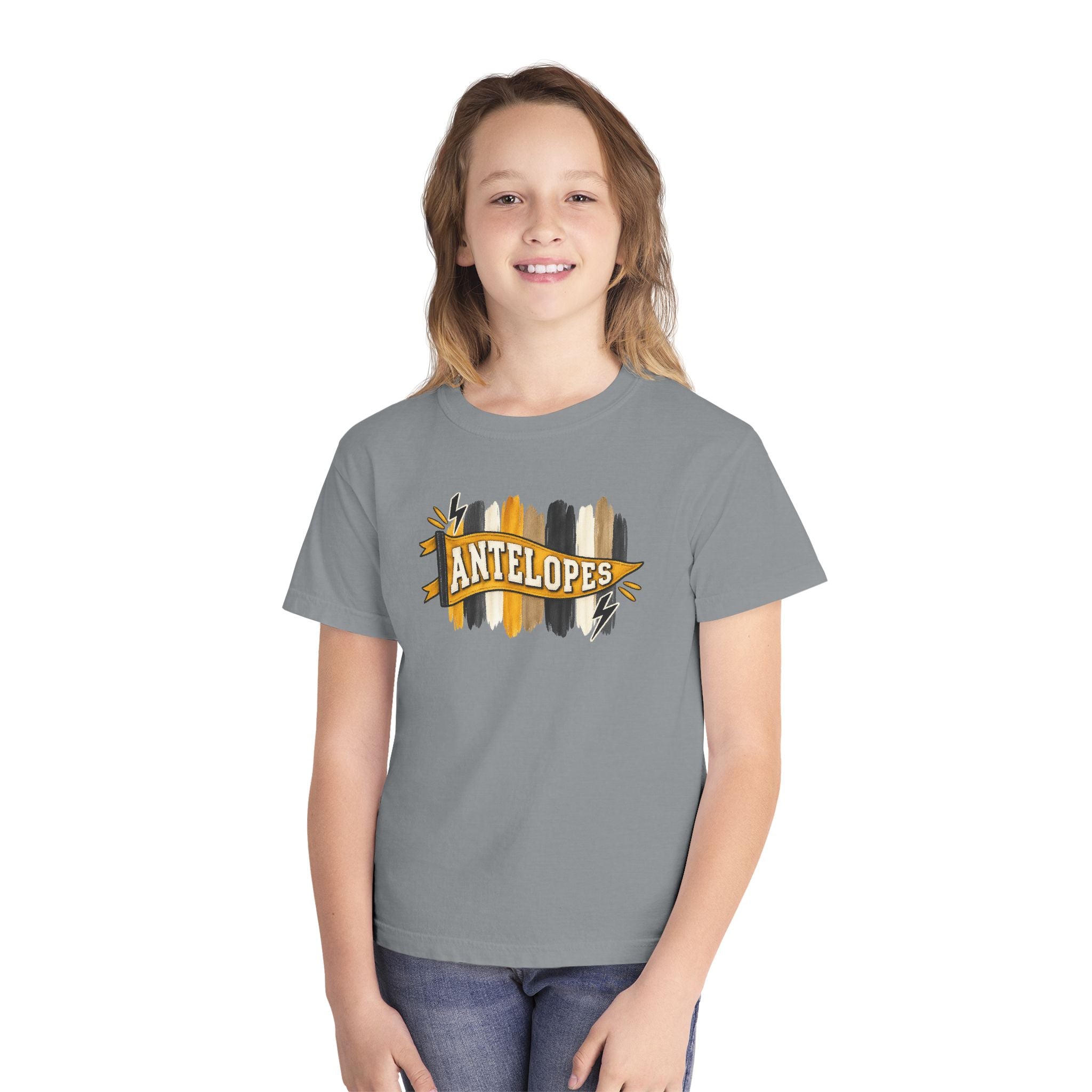 Antelopes Youth Tee — School Spirit Brushstroke Design