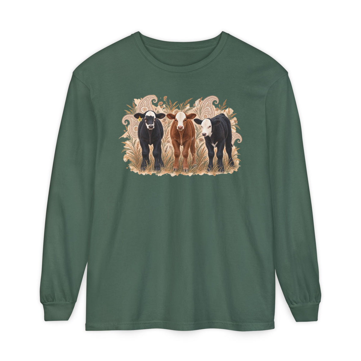 Cow Trio Long Sleeve Shirt — Rustic Farm Animal Tee for Ranch Lovers