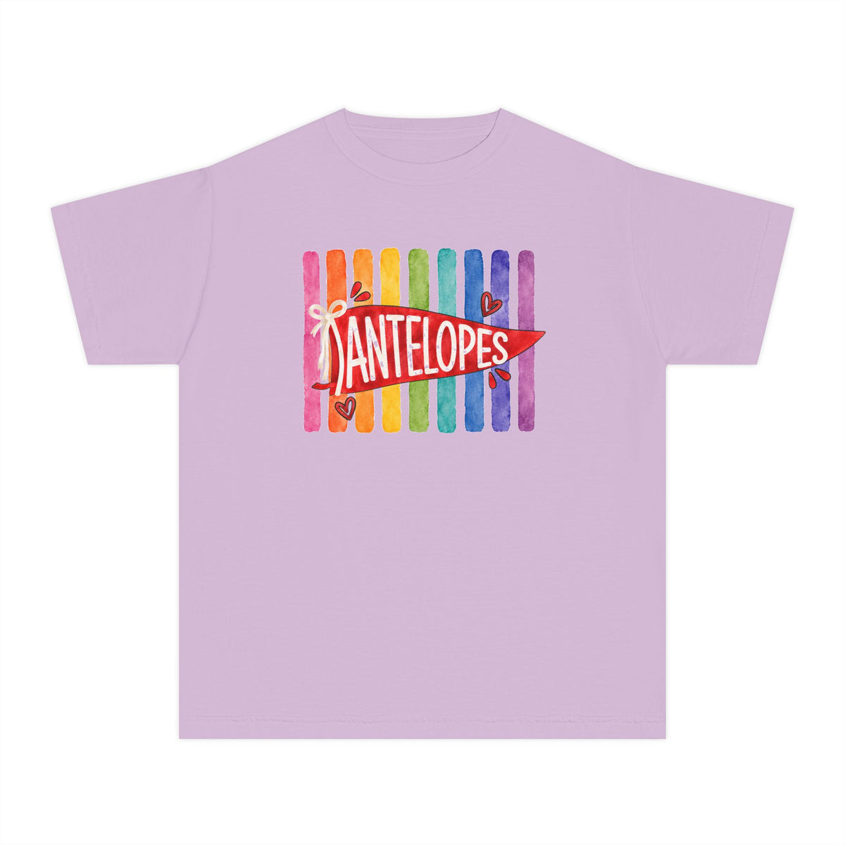 Youth Tee — Rainbow 'Antelopes' Pennant School Spirit Shirt