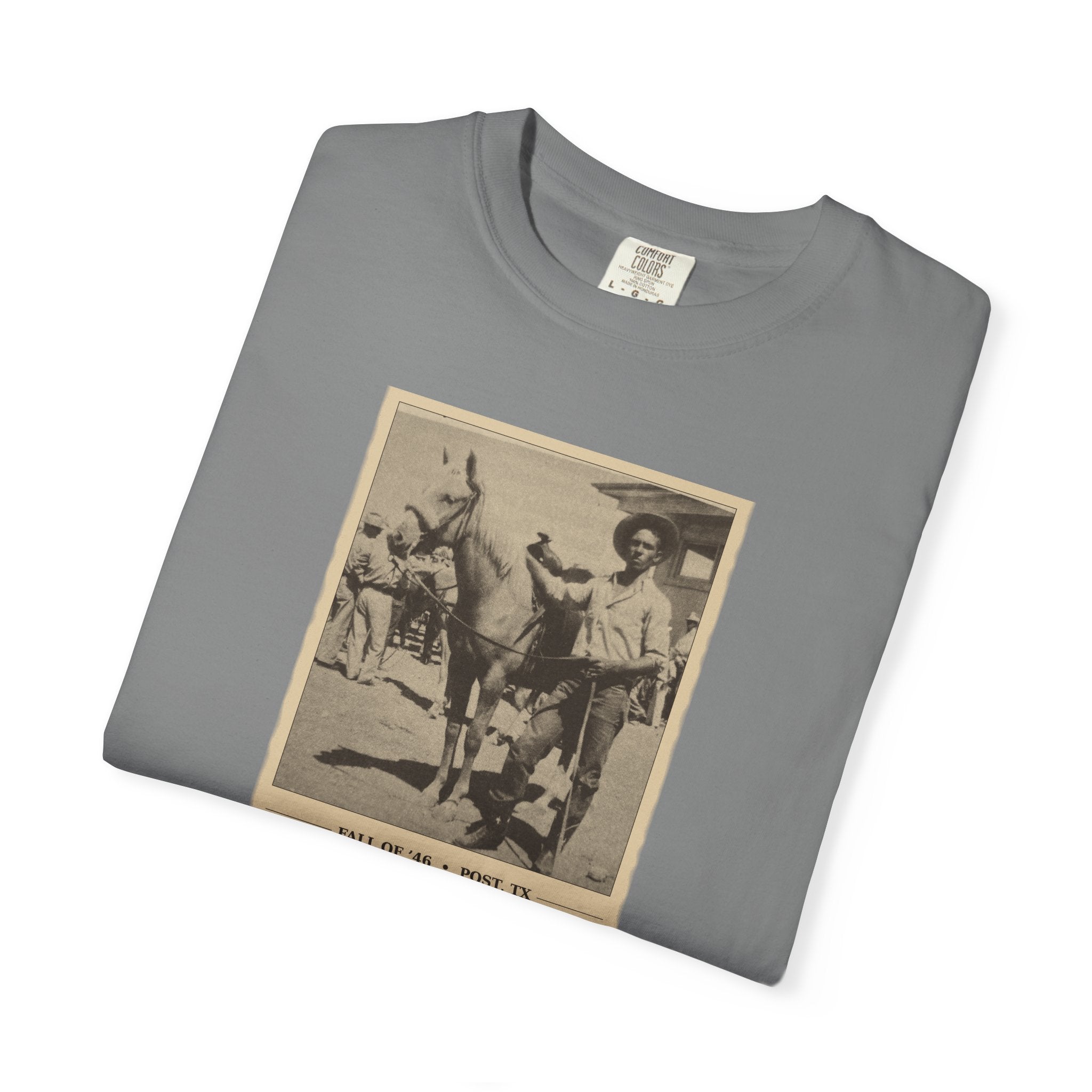 Vintage Cowboy Photo T-Shirt — 'Tales of the West' Garment-Dyed Tee