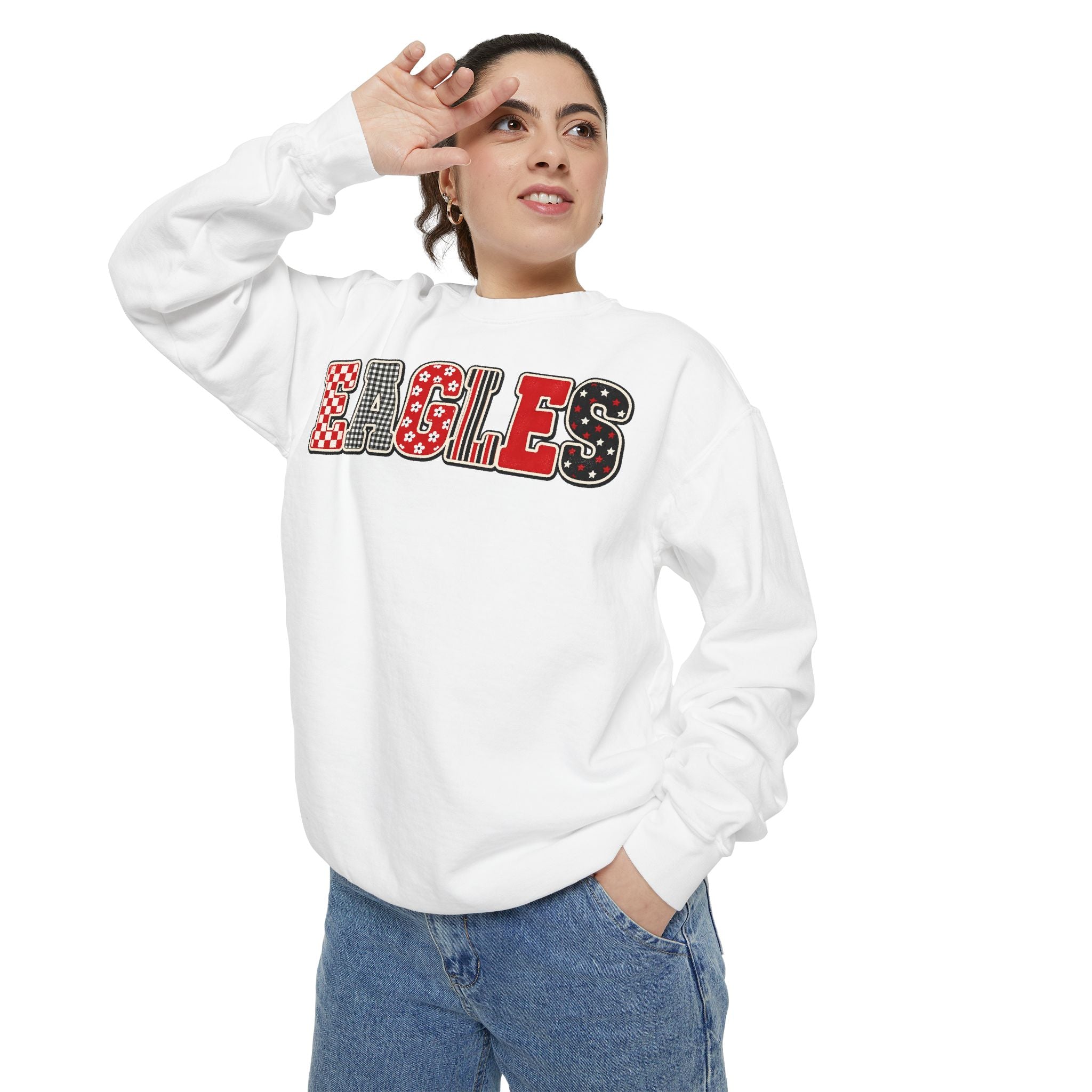 Eagles Graphic Sweatshirt - Red & Black Patterned Team Crewneck