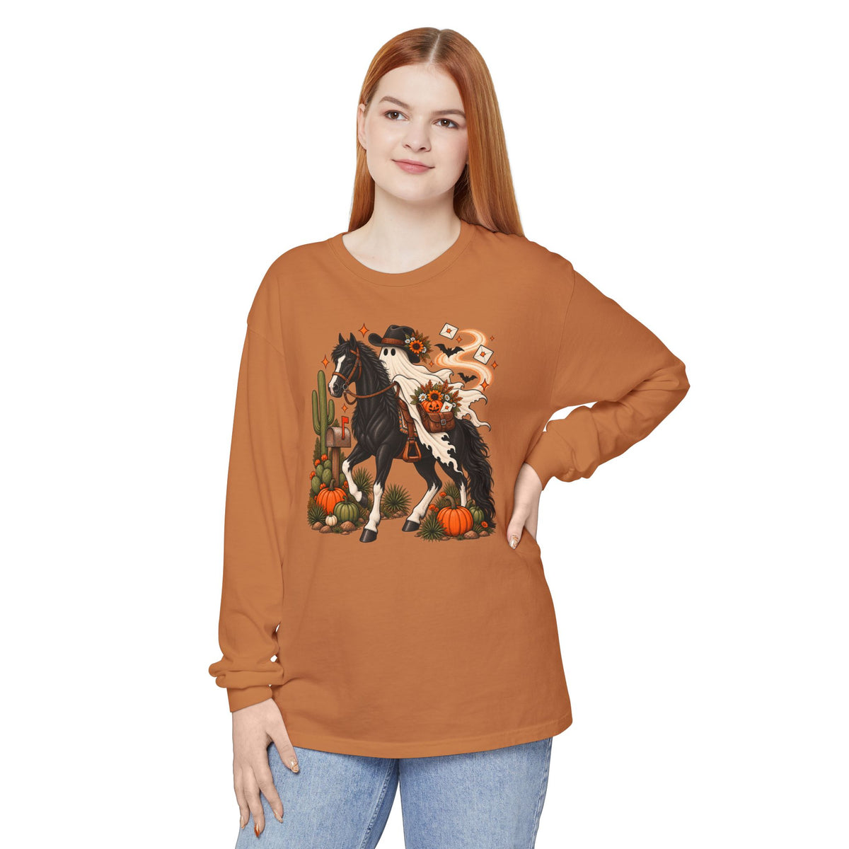 Halloween Cowboy Ghost Horse Long Sleeve Tee