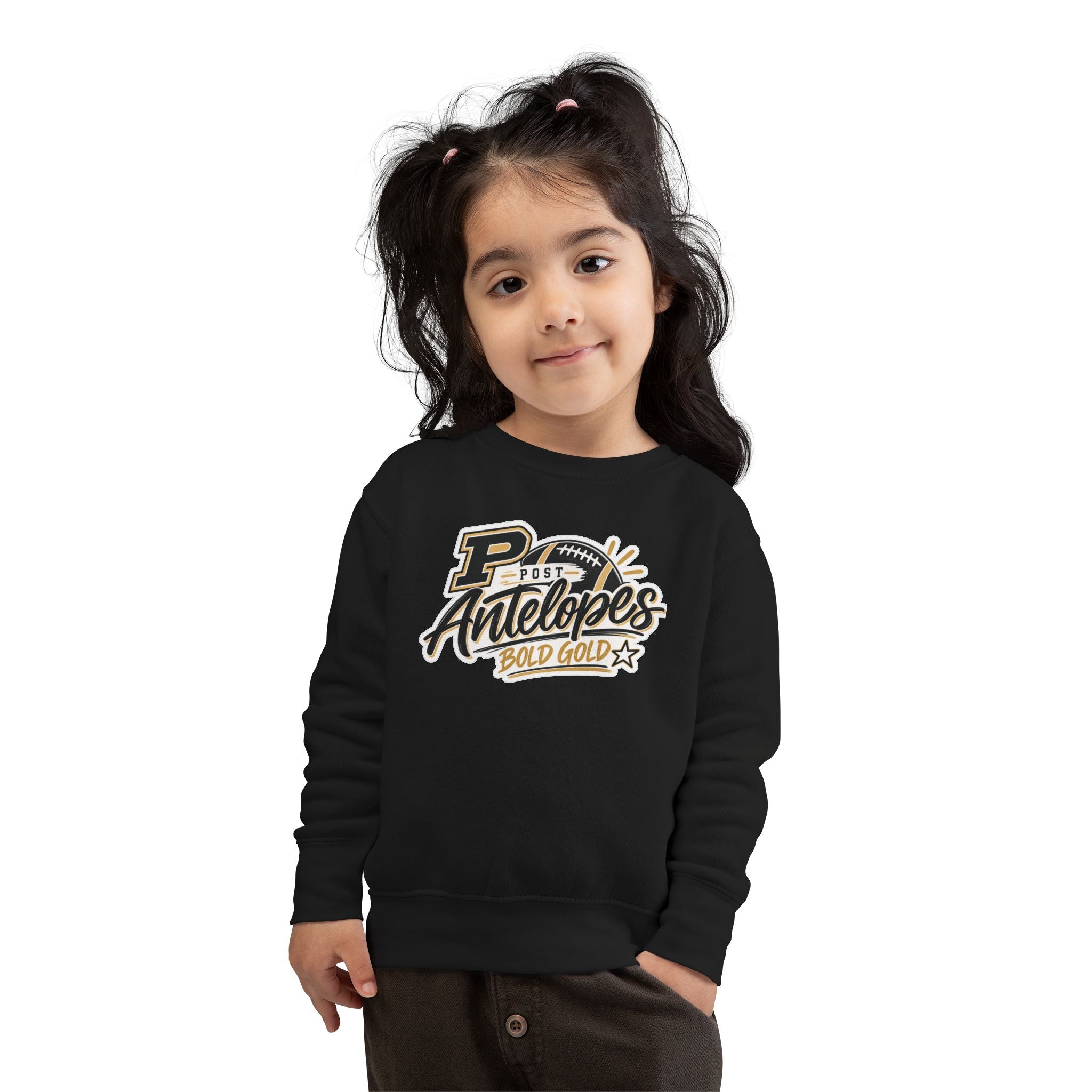 Toddler Sweatshirt — Post Antelopes Bold Gold Football Logo Kids Crewneck