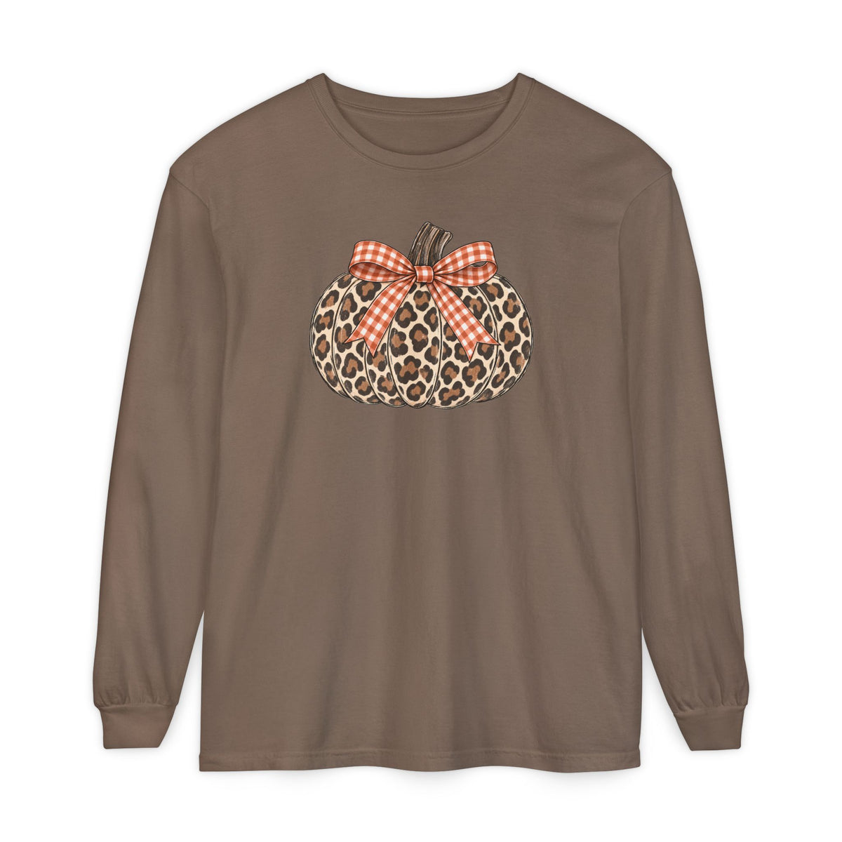 Leopard Pumpkin Long Sleeve Tee — Buffalo Plaid Bow Fall Shirt