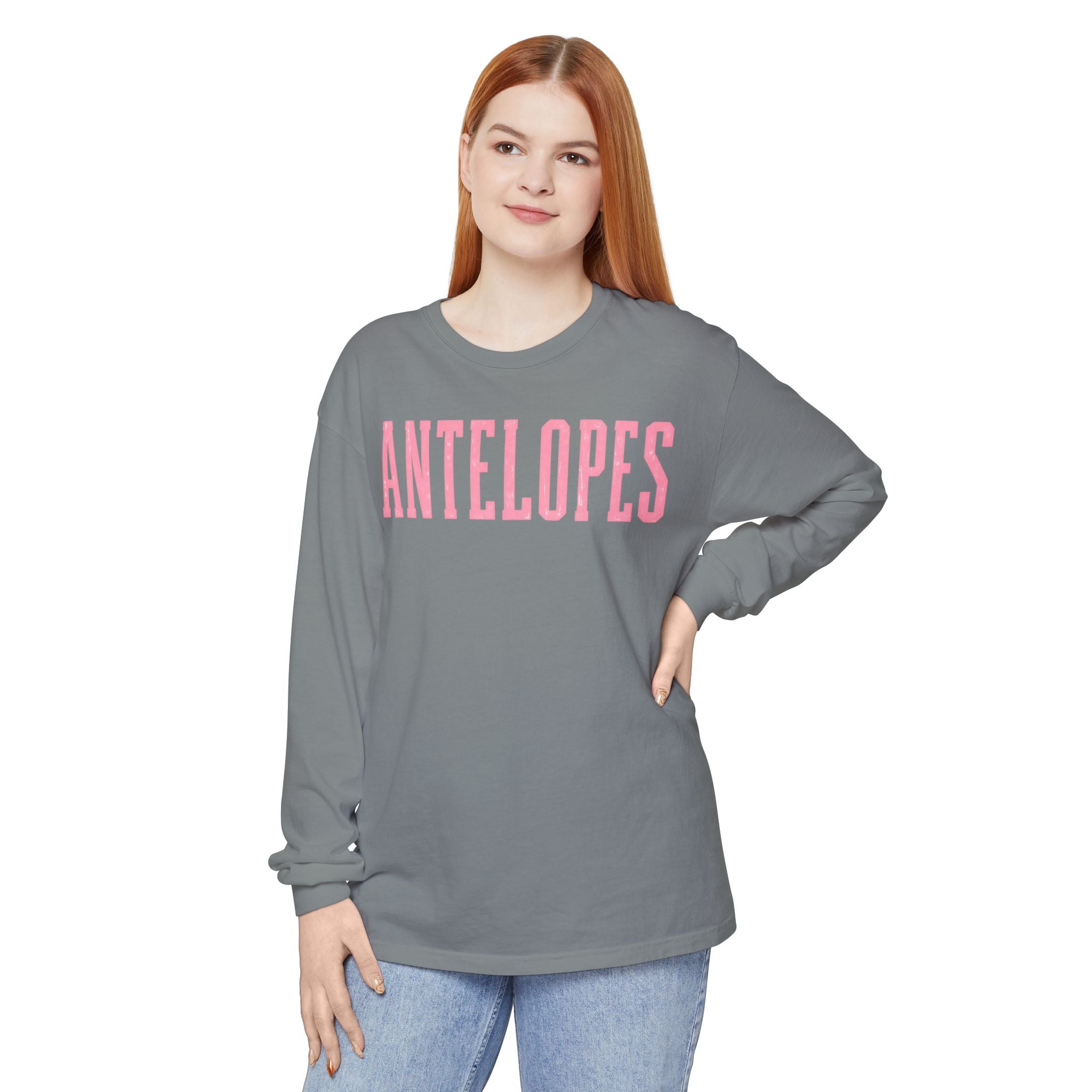 Antelopes Long Sleeve T‑Shirt — Vintage Collegiate Pink Logo