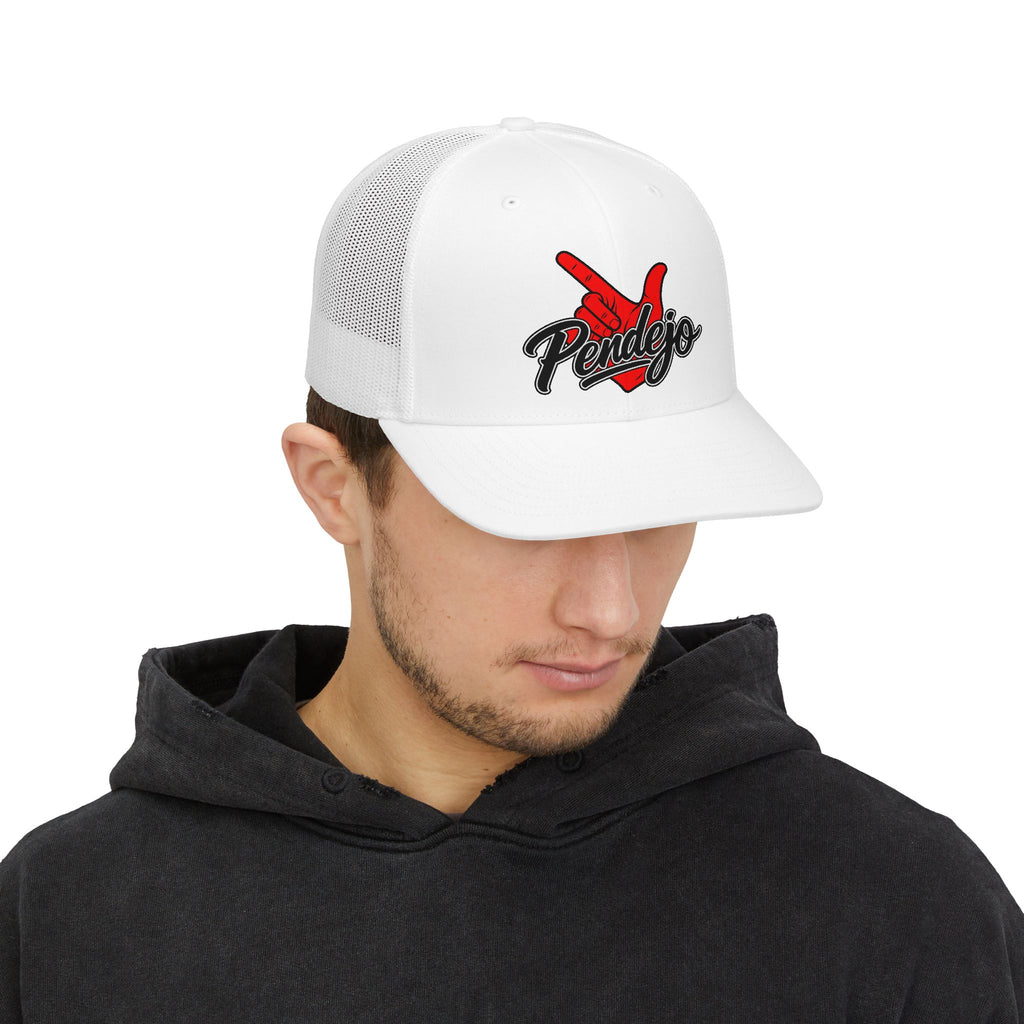 Pendejo Snapback Trucker Cap — Bold Red Hand Graphic Hat