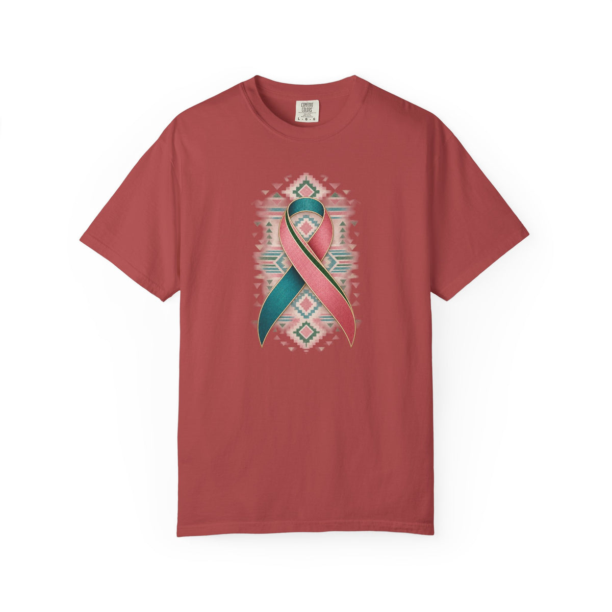 Metastatic Breast Cancer Awareness Ribbon Tee — Desert Aztec Teal & pink  Support Shirt