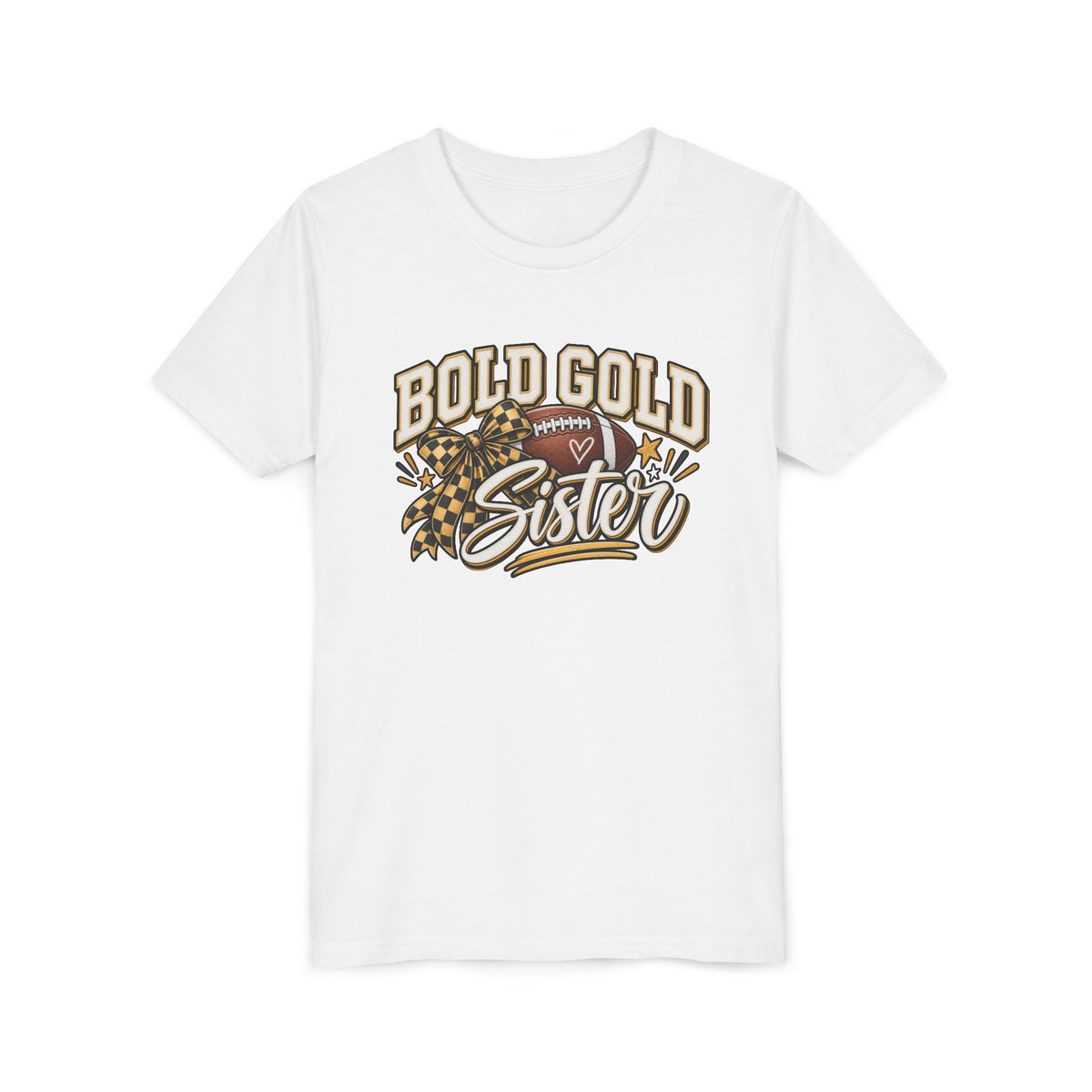 Bold Gold Sister Youth Tee — Football Cheer Squad Shirt