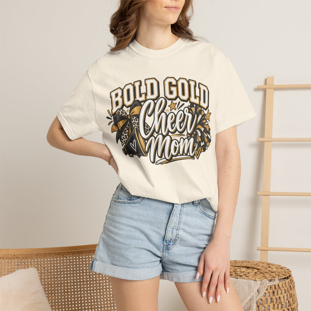 Bold Gold Cheer Mom T-Shirt – Pom Pom Cheerleader Mom Tee