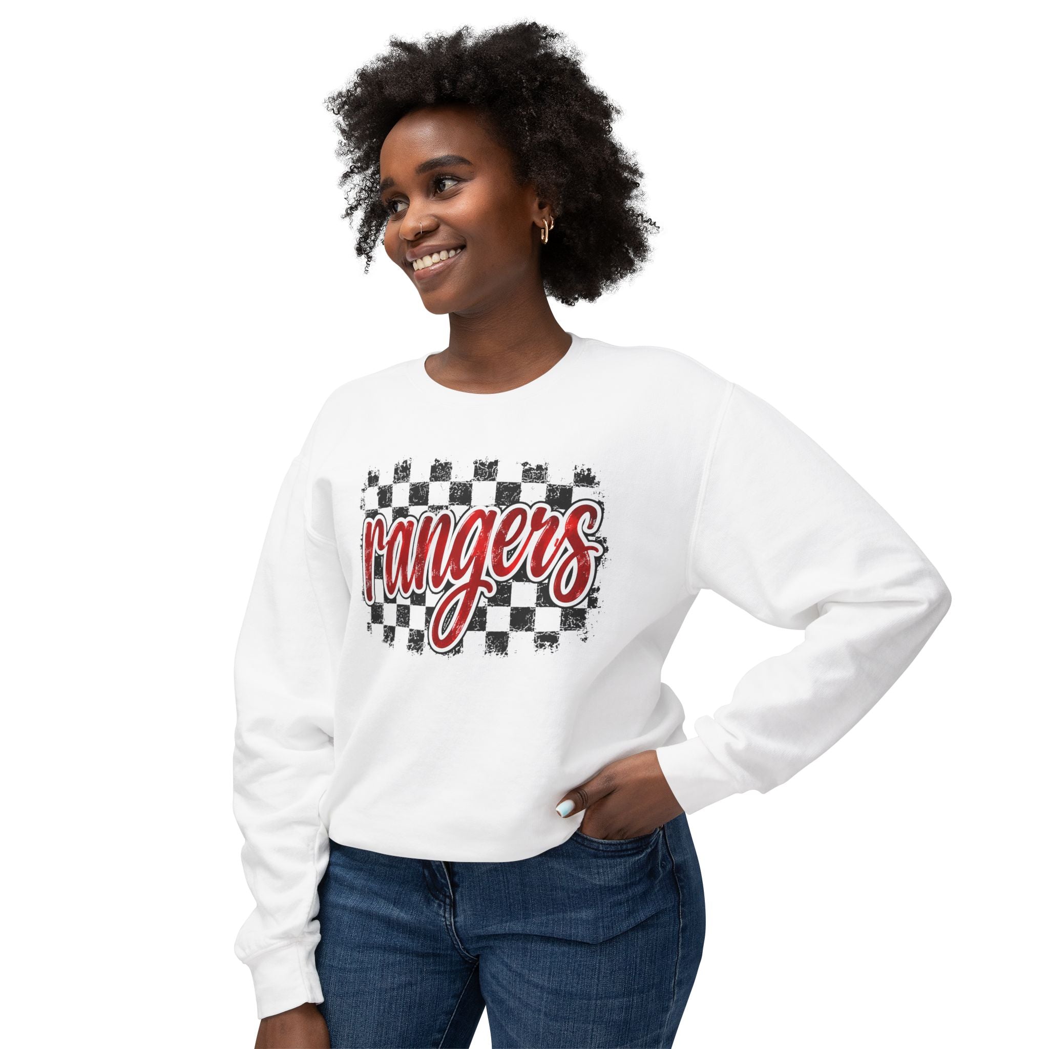 Rangers Checkerboard Crewneck Sweatshirt — Retro Script School Spirit