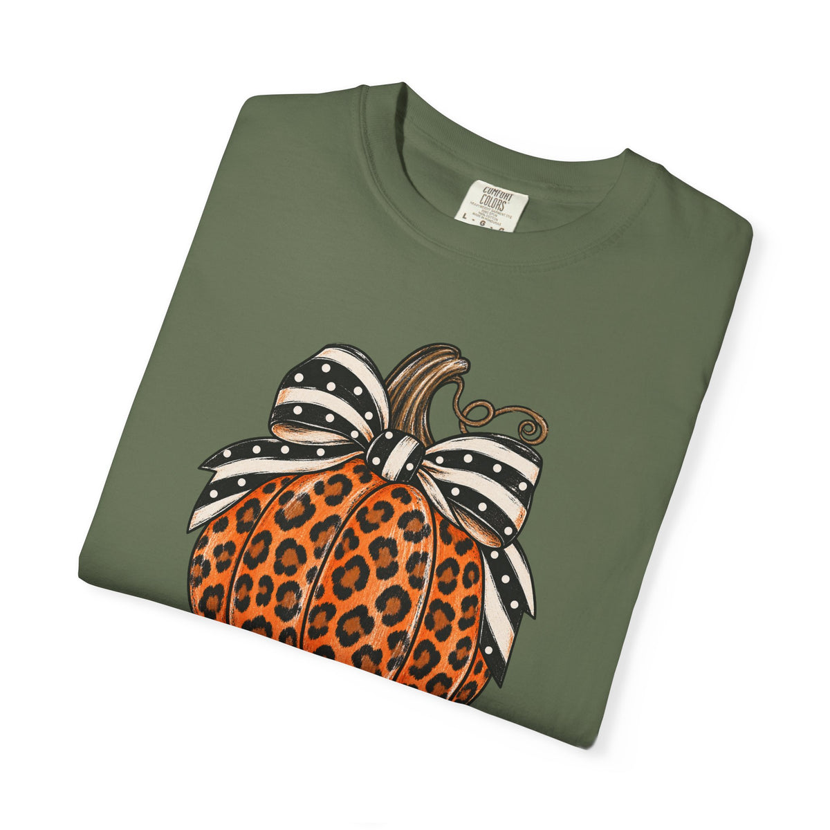 Leopard Pumpkin T-Shirt — Autumn Pumpkin Graphic Tee with Polka Dot Bow