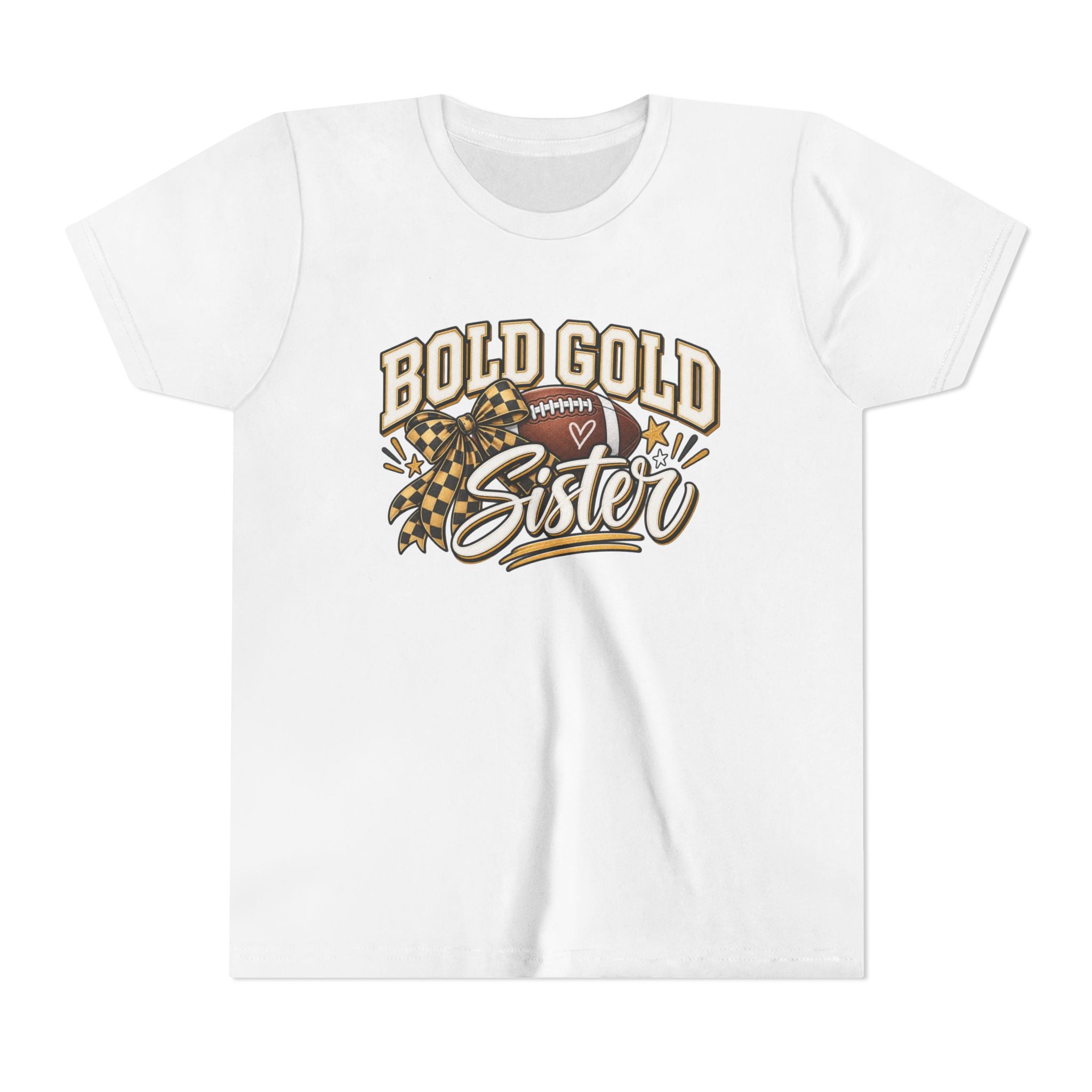 Bold Gold Sister Youth Tee — Football Cheer Squad Shirt