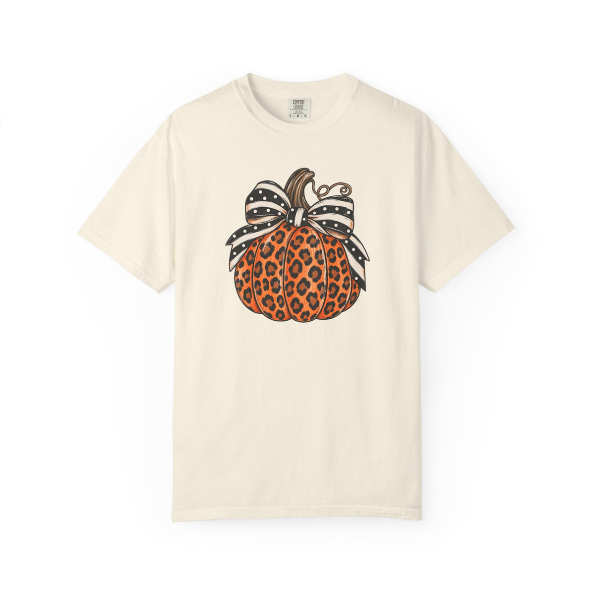 Leopard Pumpkin T-Shirt — Autumn Pumpkin Graphic Tee with Polka Dot Bow