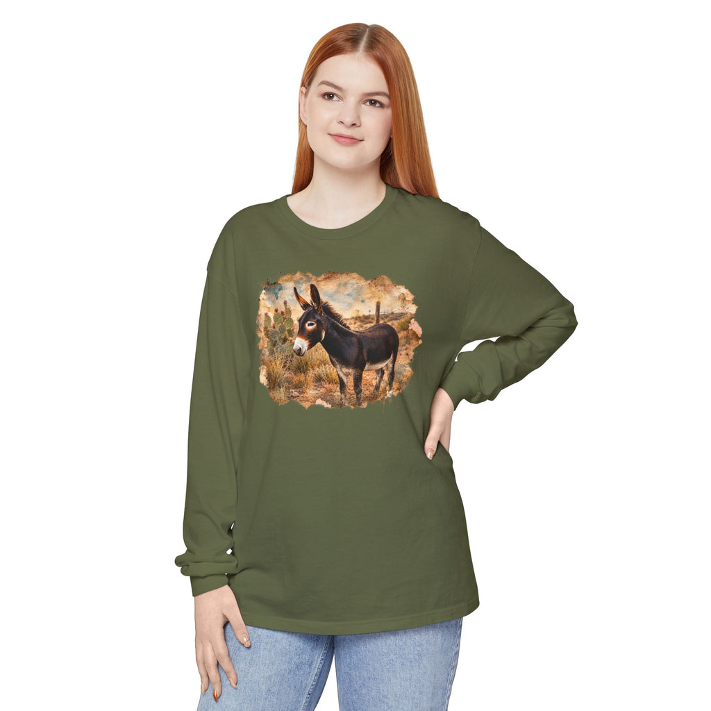 Donkey in Desert Scene Long Sleeve Tee