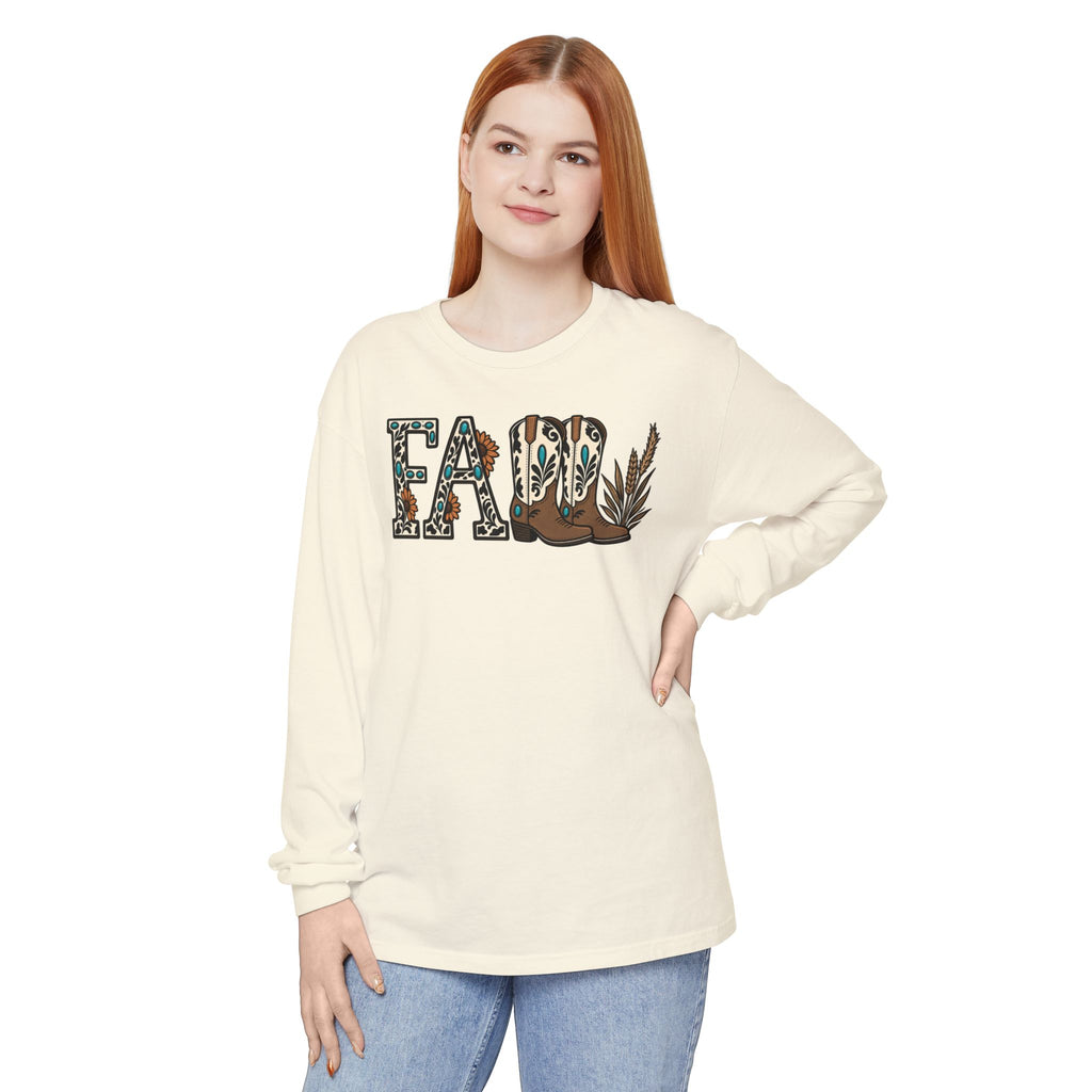 Fall Leopard Boots Graphic Long Sleeve Tee