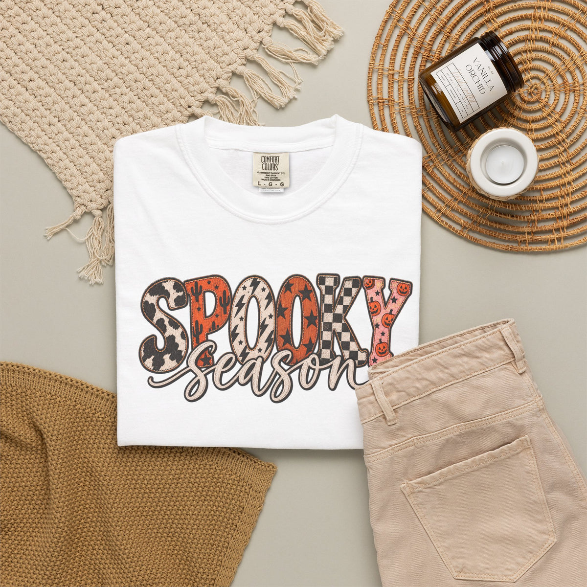 Spooky Season T-Shirt — Halloween Graphic Tee with Leopard & Pumpkin Print