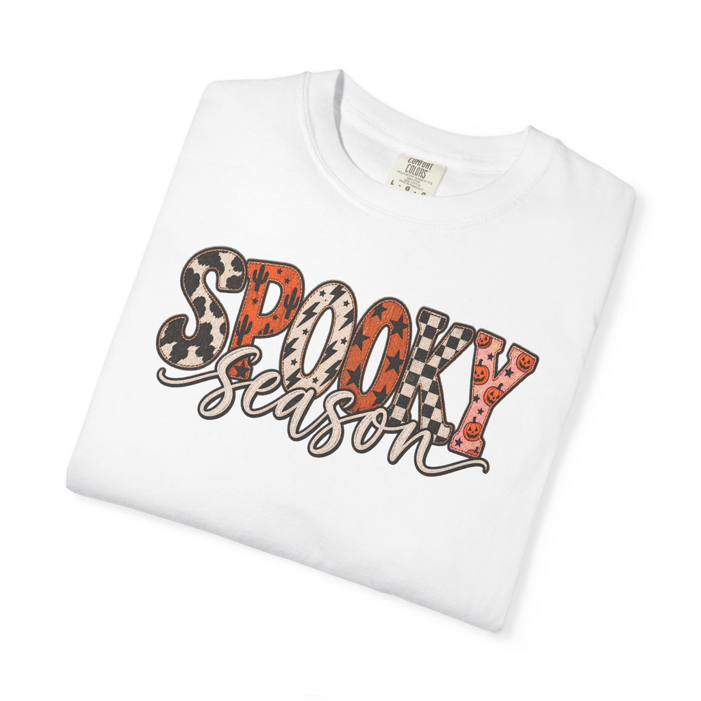 Spooky Season T-Shirt — Halloween Graphic Tee with Leopard & Pumpkin Print