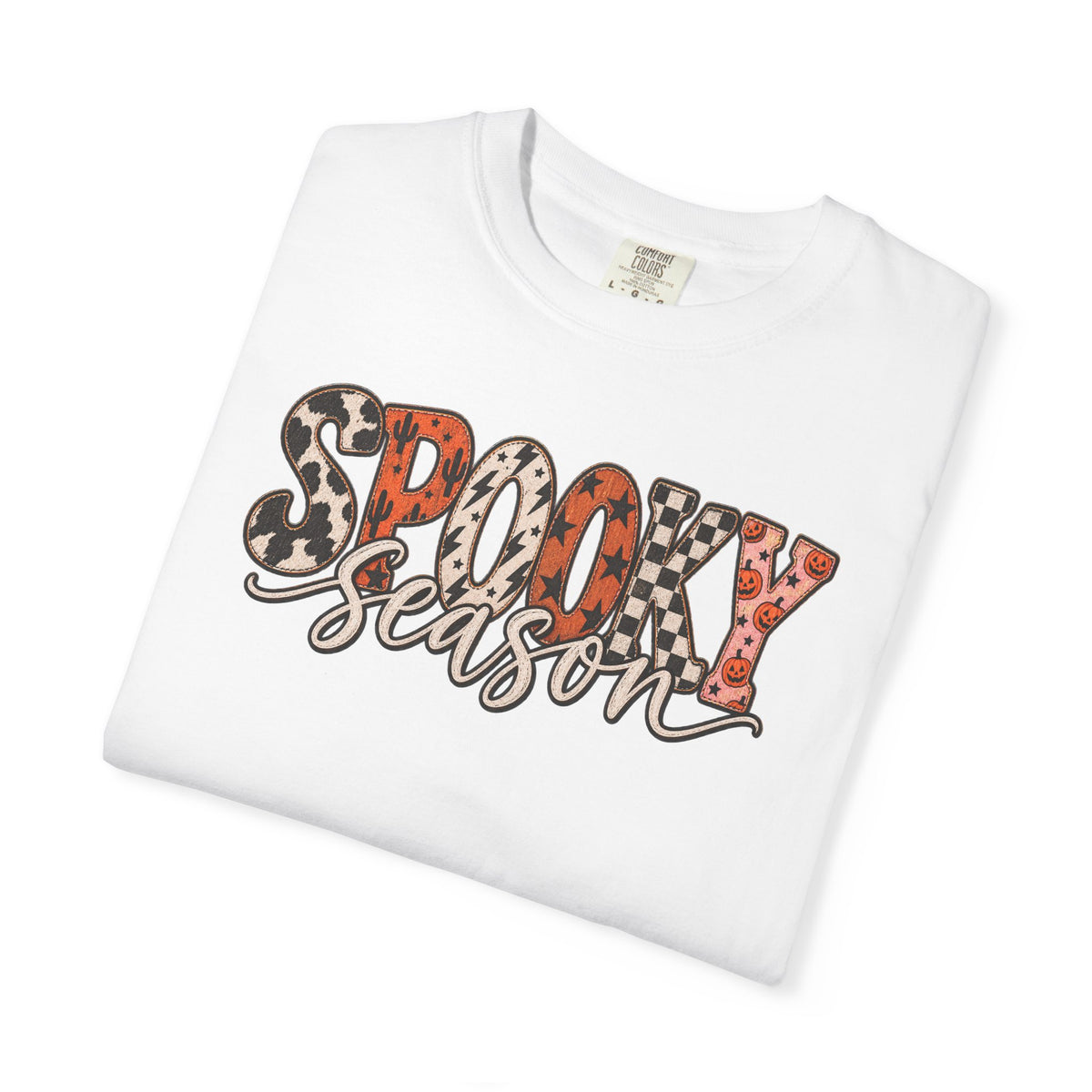 Spooky Season T-Shirt — Halloween Graphic Tee with Leopard & Pumpkin Print