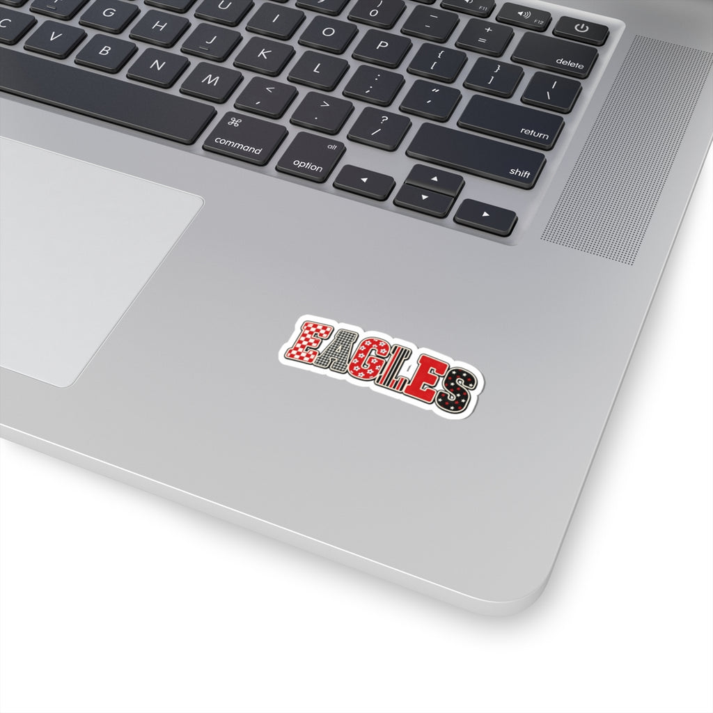 Eagles Patterned Kiss-Cut Sticker — Red & Black Retro Lettering