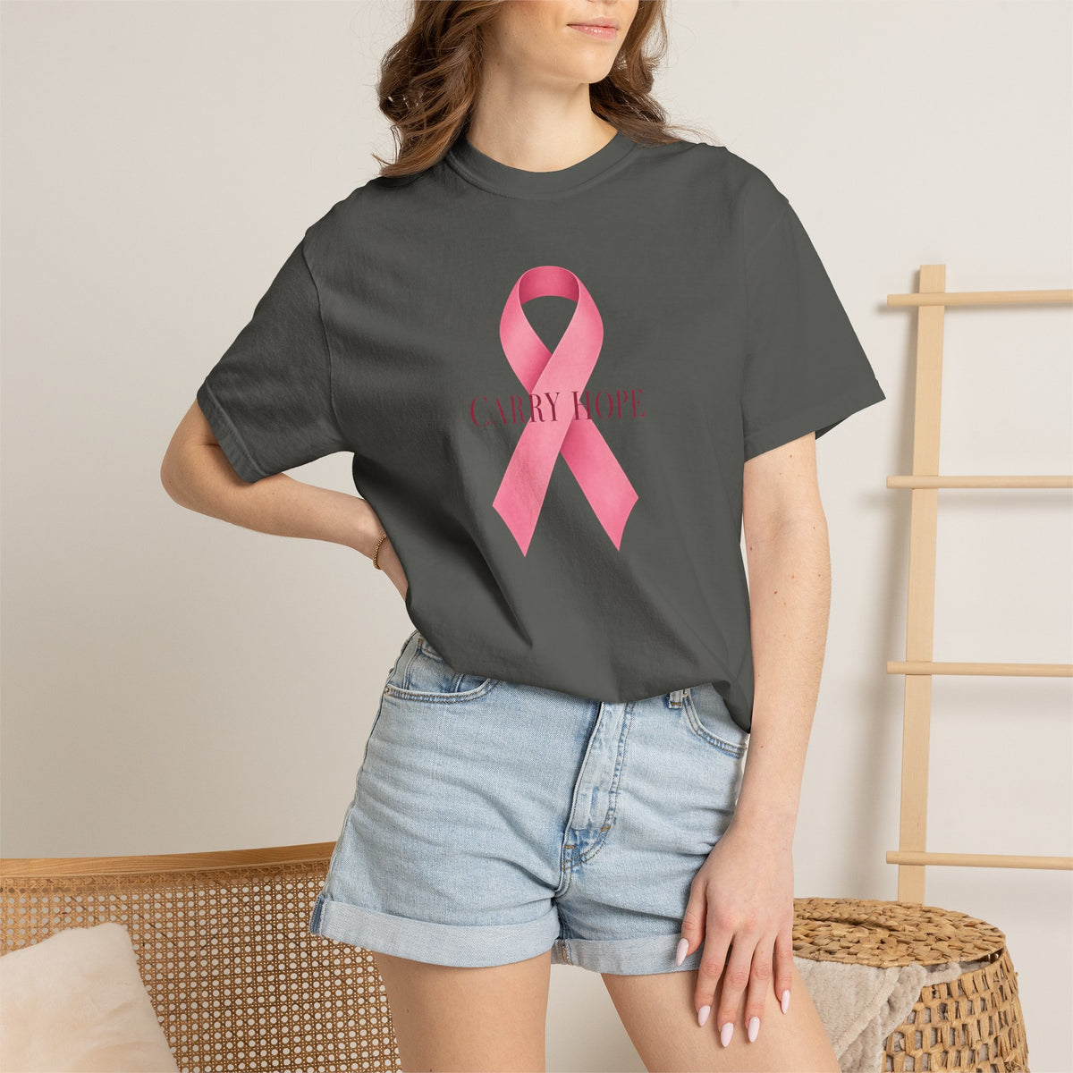 Breast Cancer Awareness T-Shirt — Pink Ribbon "Carry Hope"