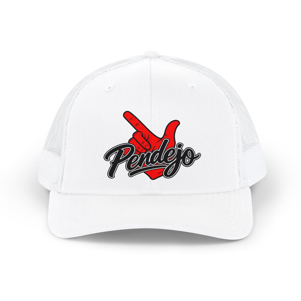 Pendejo Snapback Trucker Cap — Bold Red Hand Graphic Hat