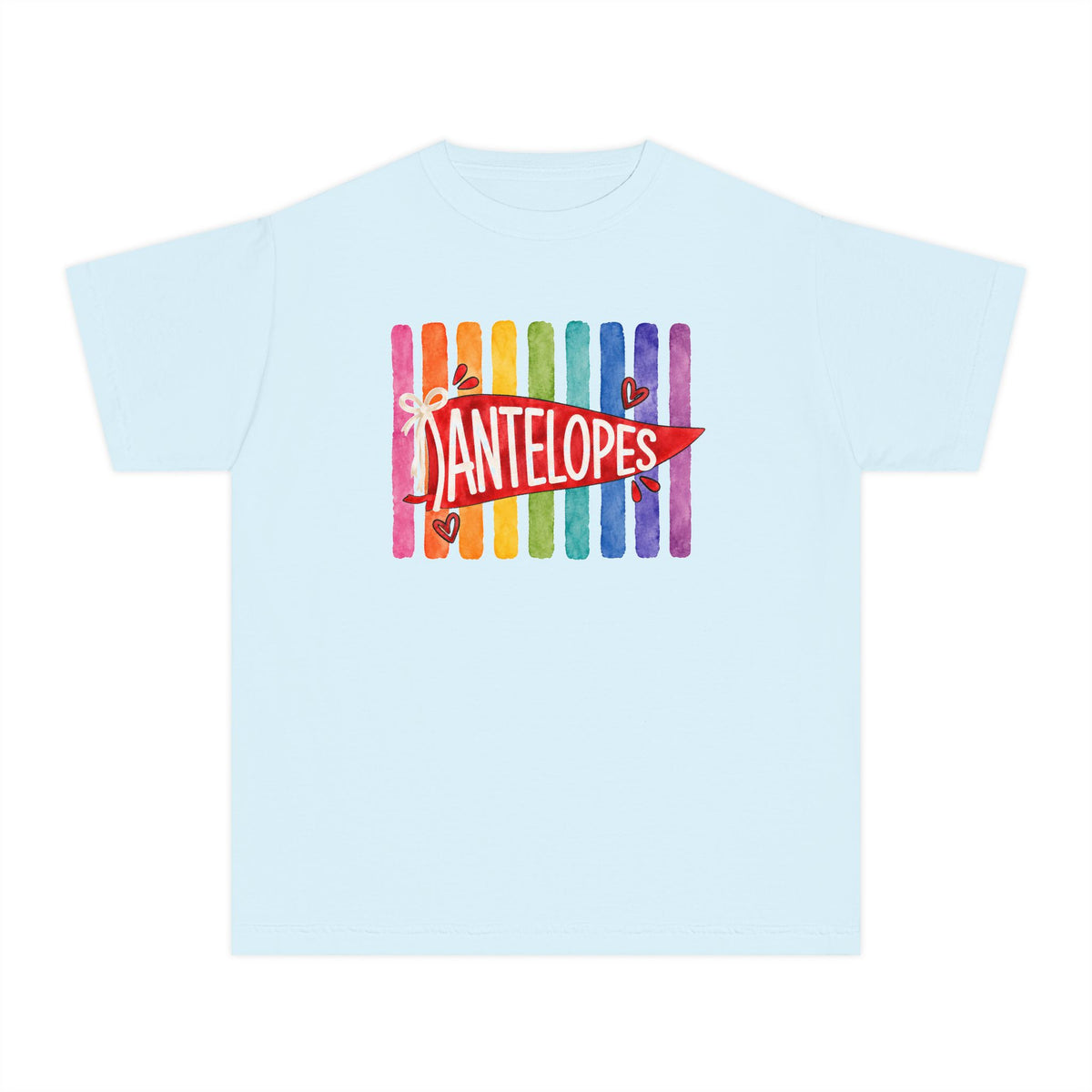 Youth Tee — Rainbow 'Antelopes' Pennant School Spirit Shirt