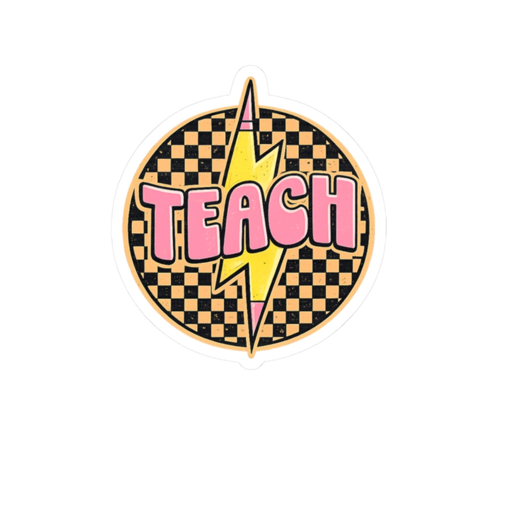 Teach Lightning Round Kiss-Cut Sticker — Retro Checkerboard Teacher Decal