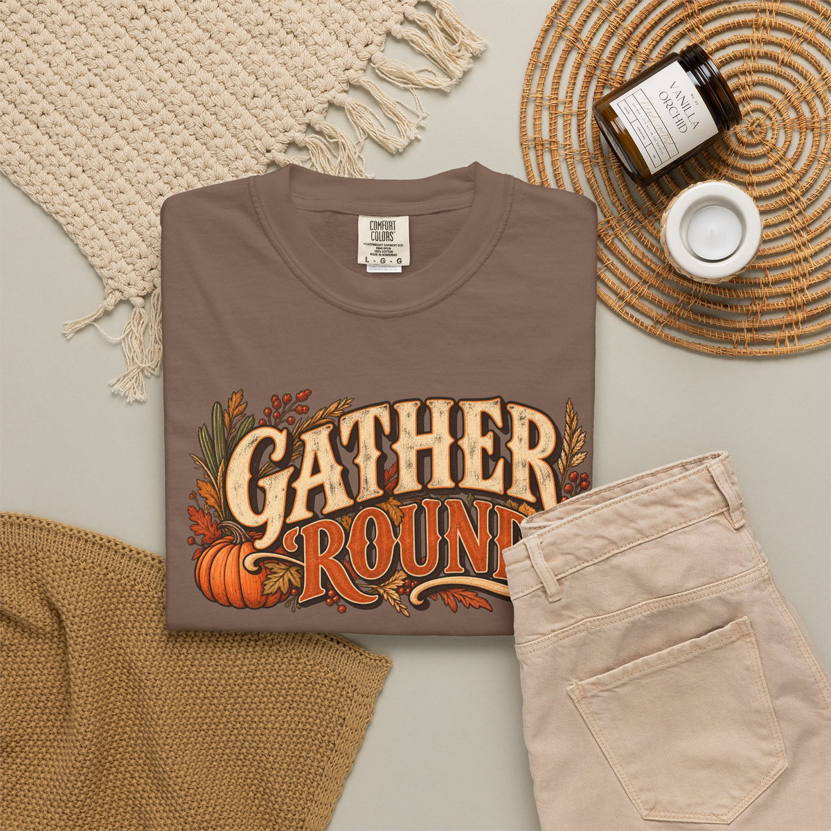 Gather 'Round Fall T-Shirt — Pumpkin Harvest Graphic Tee