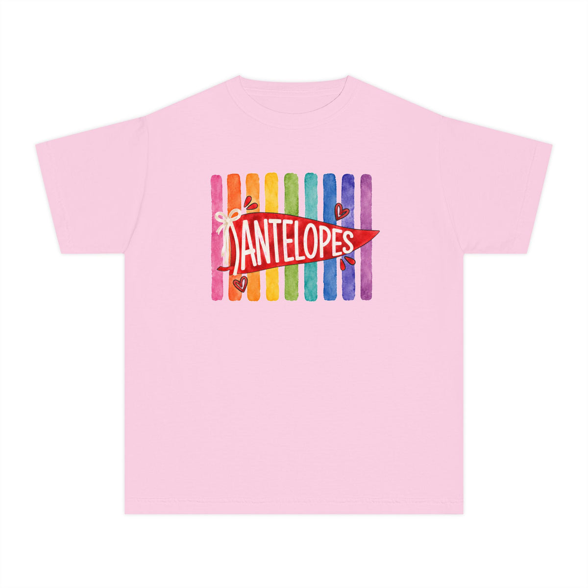 Youth Tee — Rainbow 'Antelopes' Pennant School Spirit Shirt